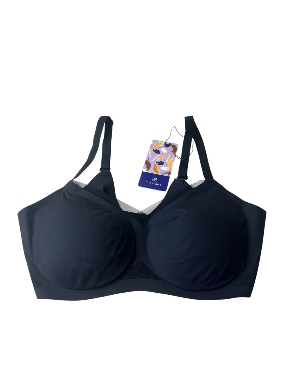 Honey Love NWT XL 38D 38DD E Black Crossover Wireless Bra